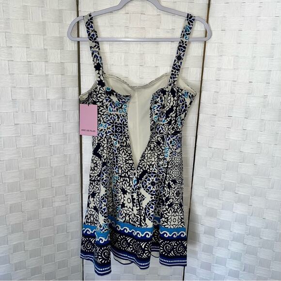 Avec Les Filles Floral Blue Dress Sweetheart Neckline Mini Sundress Womens 2 - Picture 8 of 14